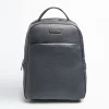 Backpack In Blue Leather With Reinforced Back Panel