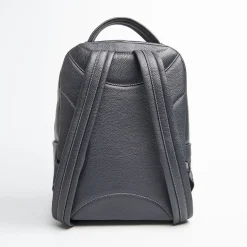 Backpack In Blue Leather With Reinforced Back Panel