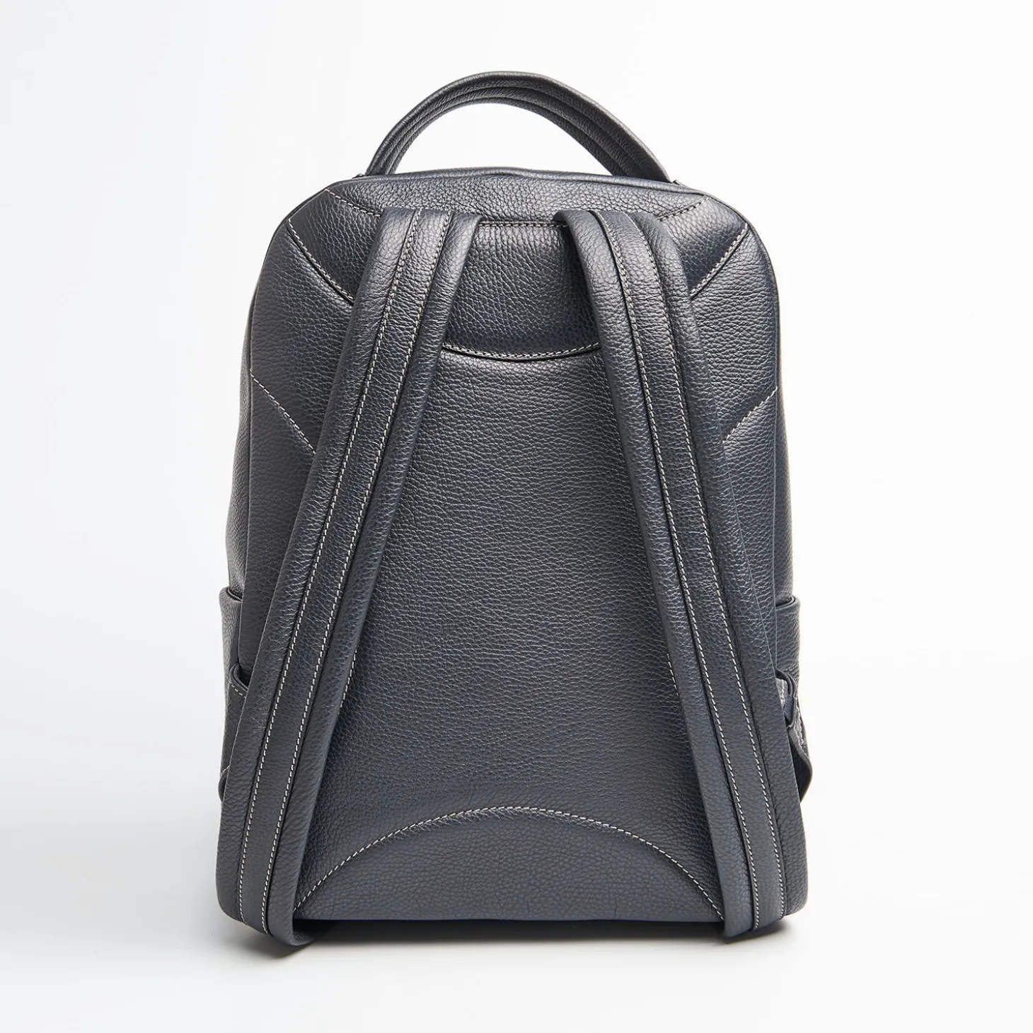 Backpack In Blue Leather With Reinforced Back Panel
