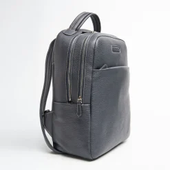 Backpack In Blue Leather With Reinforced Back Panel
