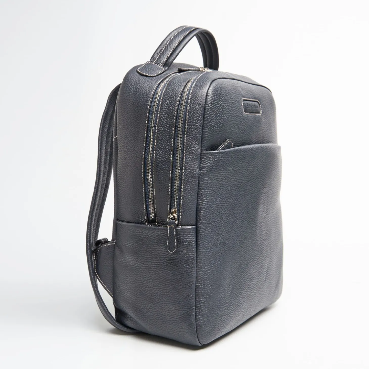 Backpack In Blue Leather With Reinforced Back Panel