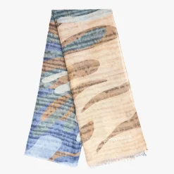 Beige And Blue Cotton And Linen Stole