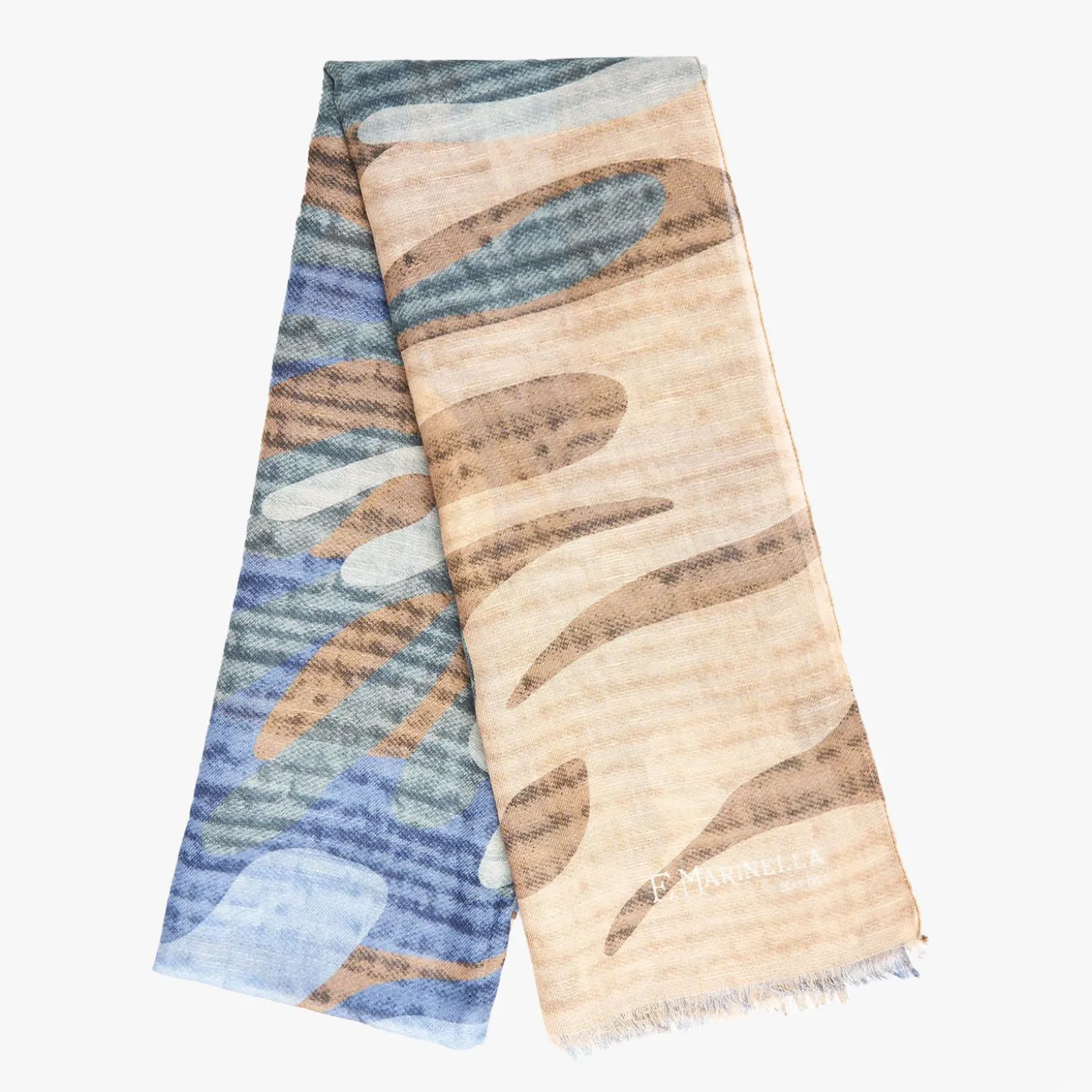 Beige And Blue Cotton And Linen Stole