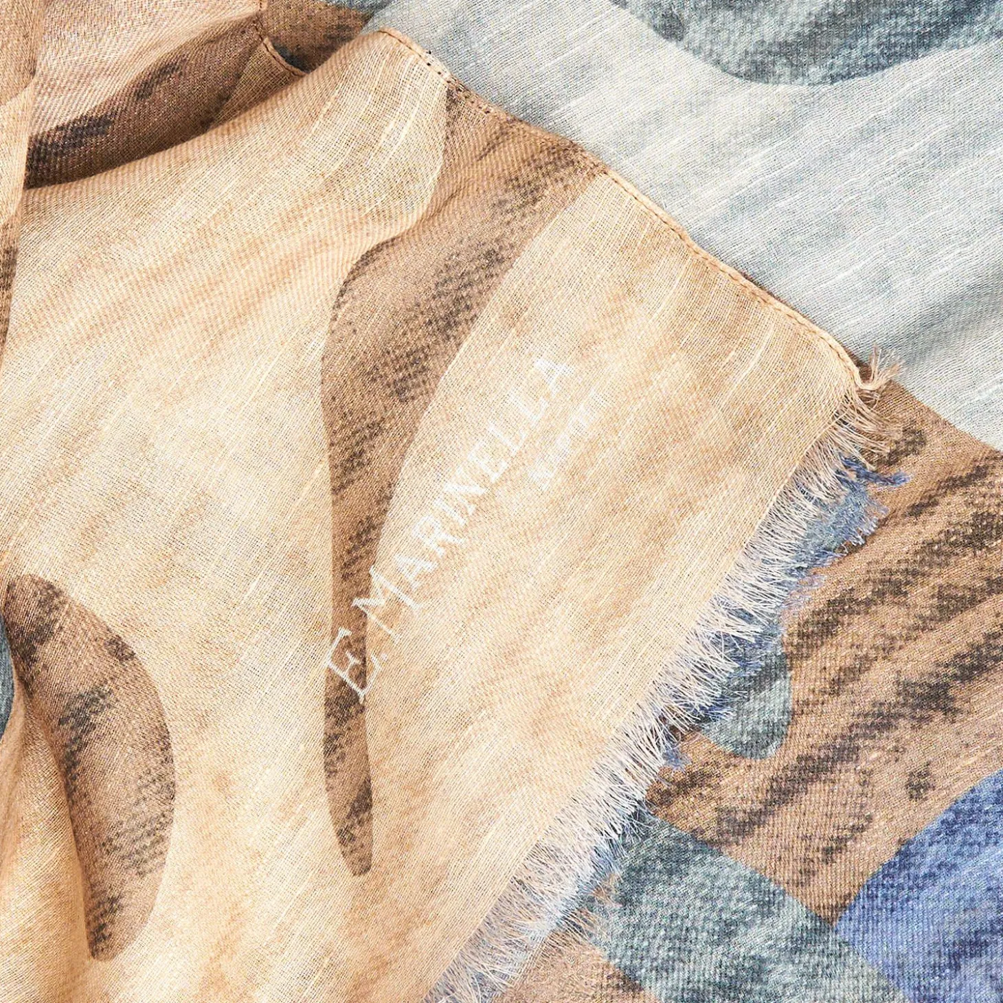 Beige And Blue Cotton And Linen Stole