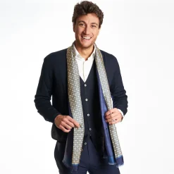 Beige And Blue Double Silk Scarf