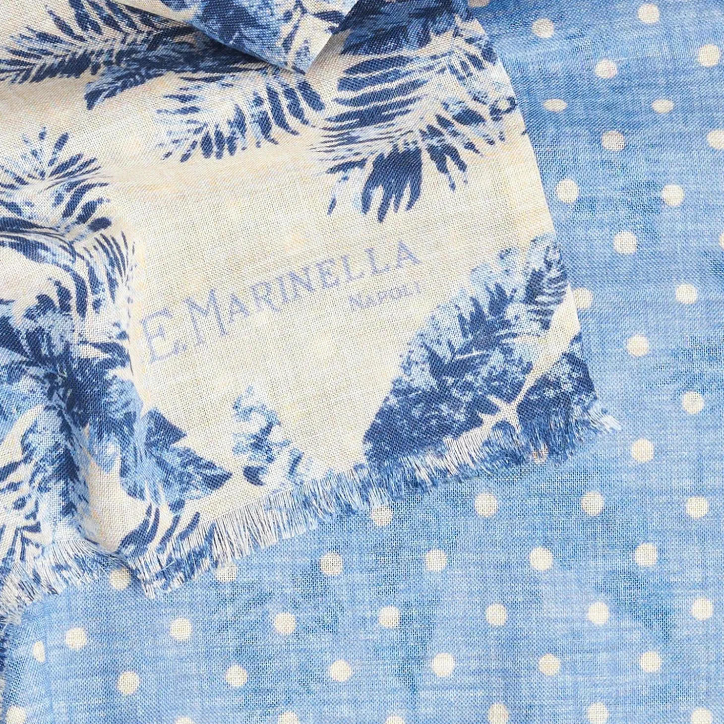 Beige And Bluette Wool And Silk Scarf