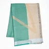 Beige And Green Cashmere Stole With Light Blue Silk Detail
