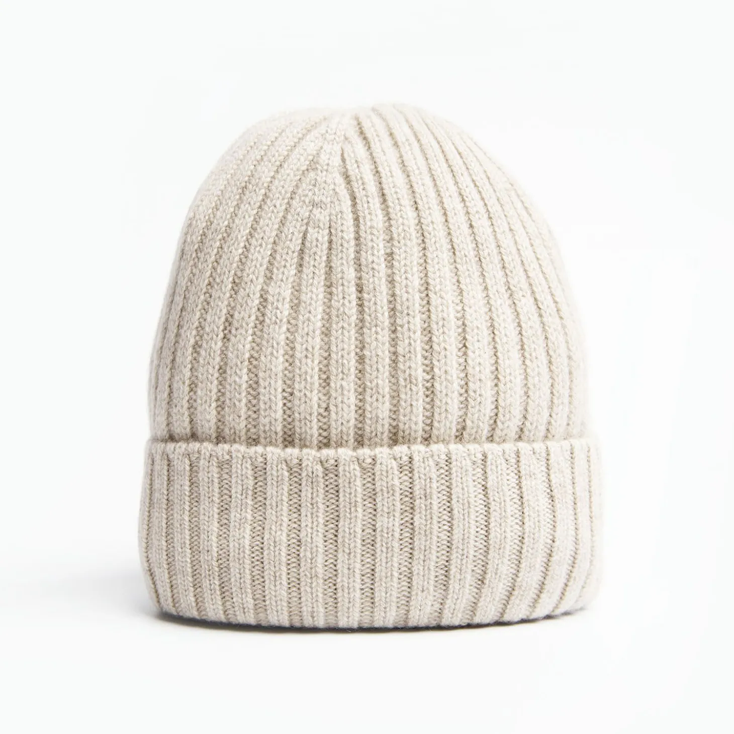 Beige Cashmere Ribbed Beanie