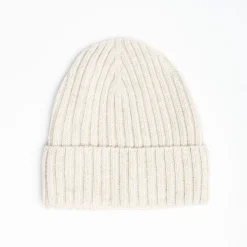 Beige Cashmere Ribbed Beanie