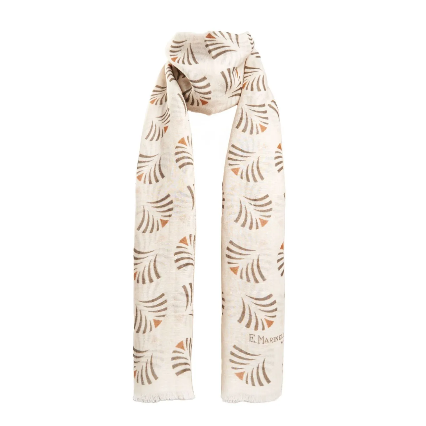 Beige Cotton And Linen Scarf - Brown Fans