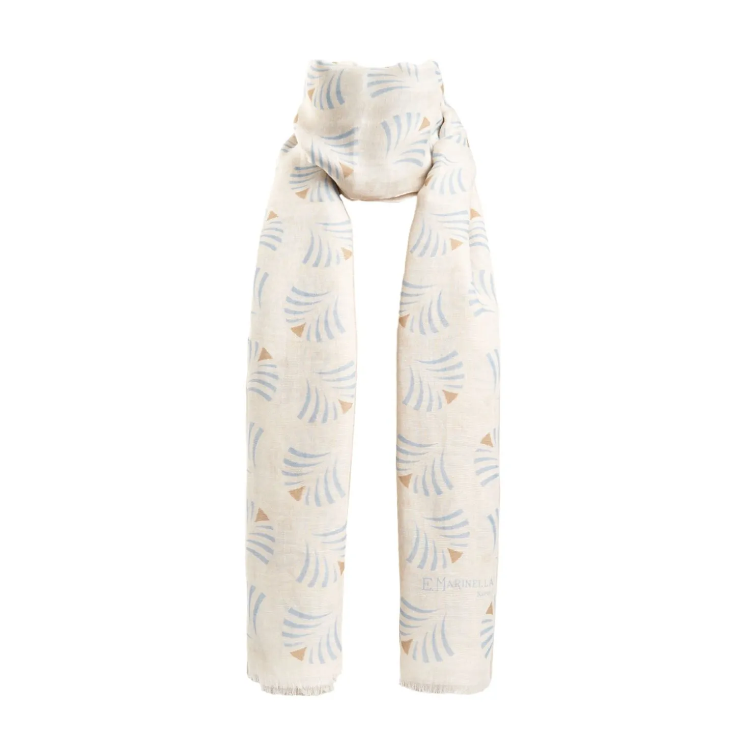 Beige Cotton And Linen Scarf - Light Blue Fans