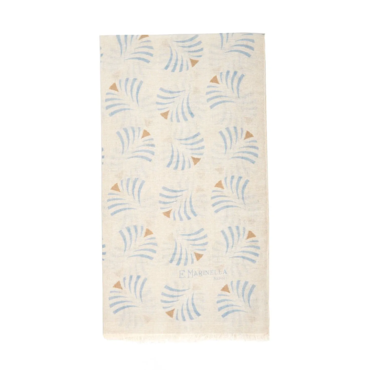 Beige Cotton And Linen Scarf - Light Blue Fans
