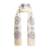 Beige Cotton And Linen Scarf - Light Blue Macro Flowers