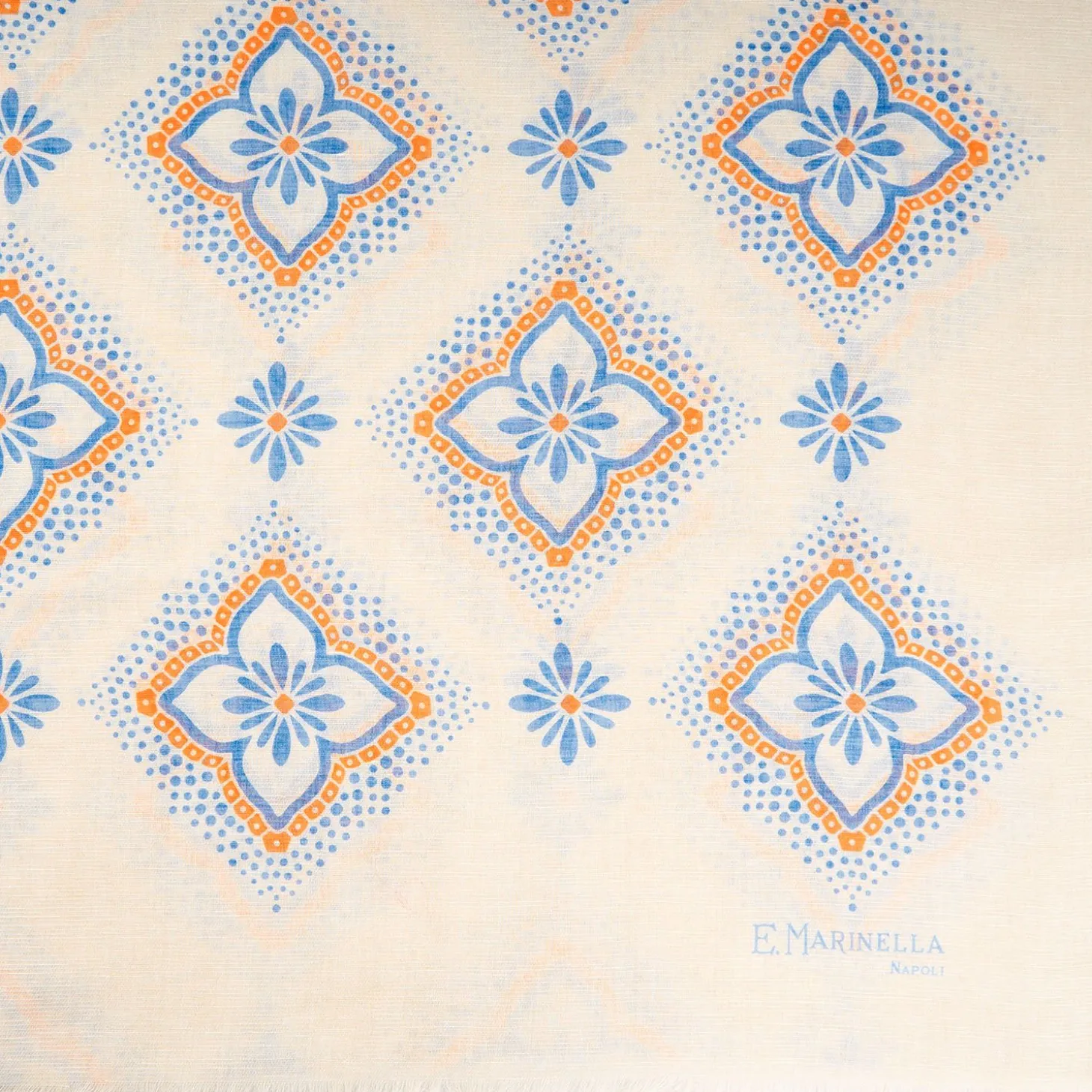 Beige Cotton And Linen Scarf - Light Blue Macro Flowers