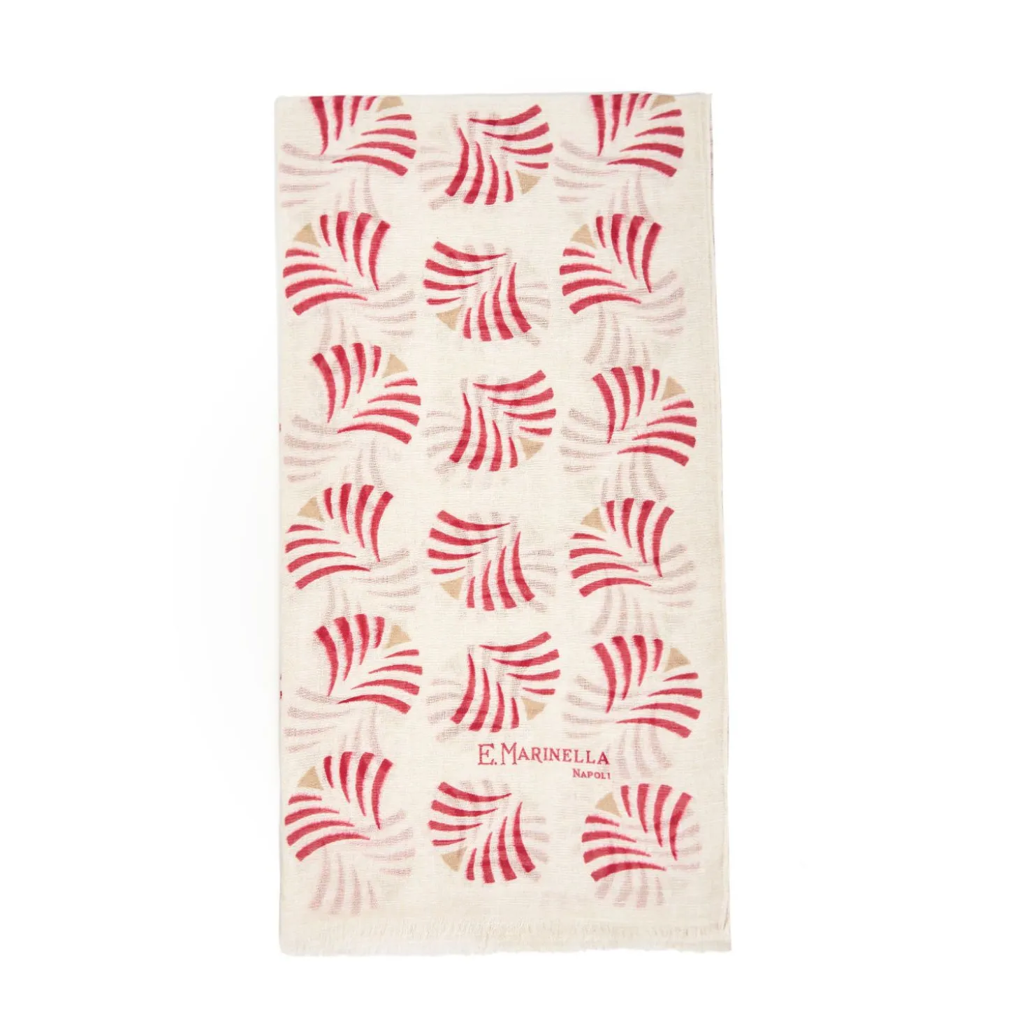 Beige Cotton And Linen Scarf - Red Fans