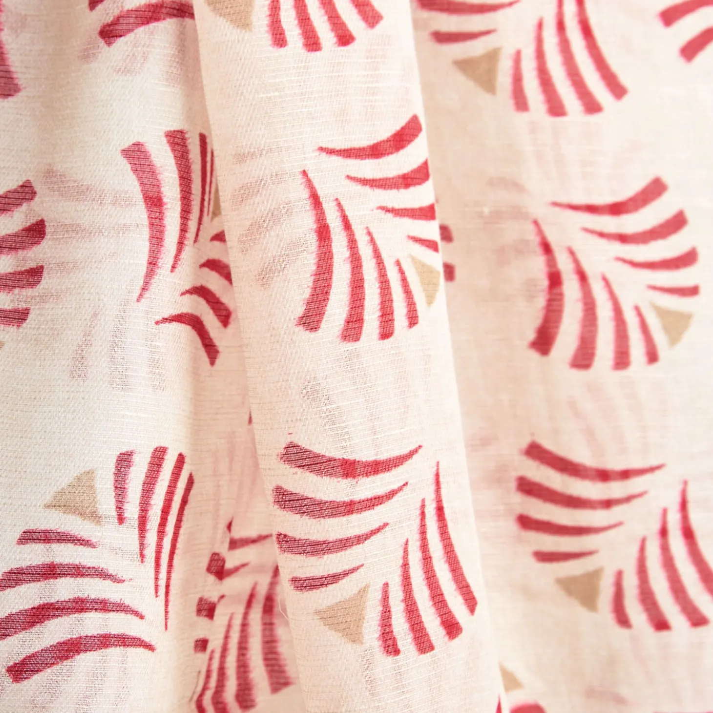 Beige Cotton And Linen Scarf - Red Fans