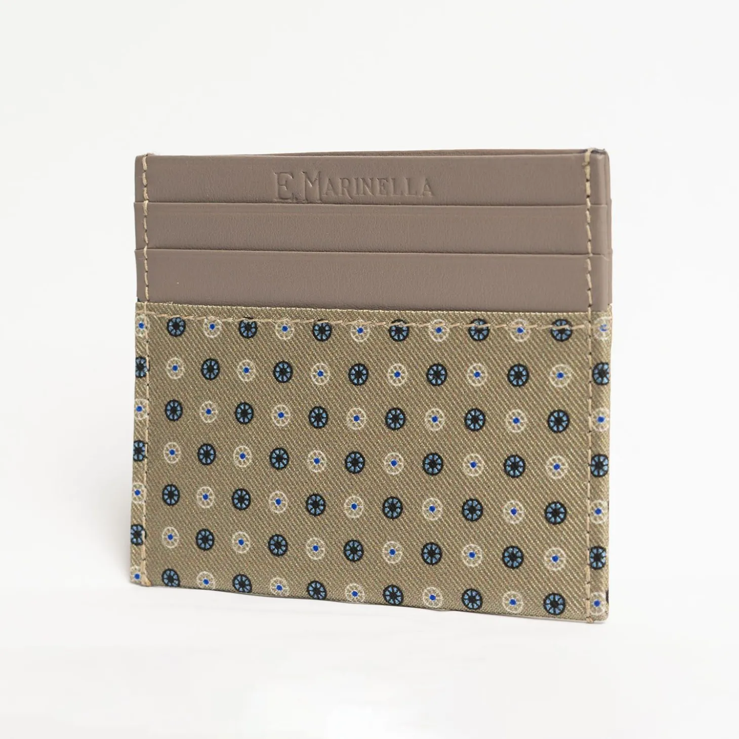 Beige Leather And Silk Credit Card Holder - 5 Compartments