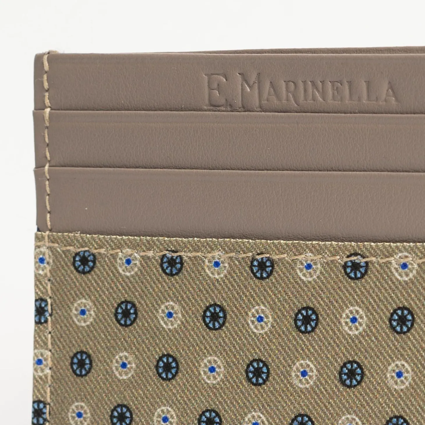 Beige Leather And Silk Credit Card Holder - 5 Compartments