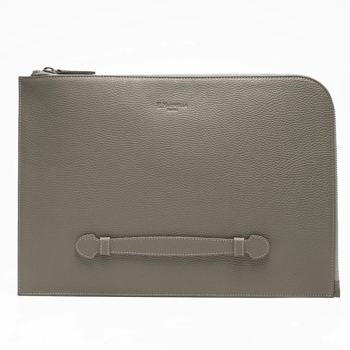 Beige Leather Portfolio With Strap