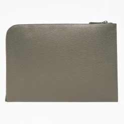 Beige Leather Portfolio With Strap