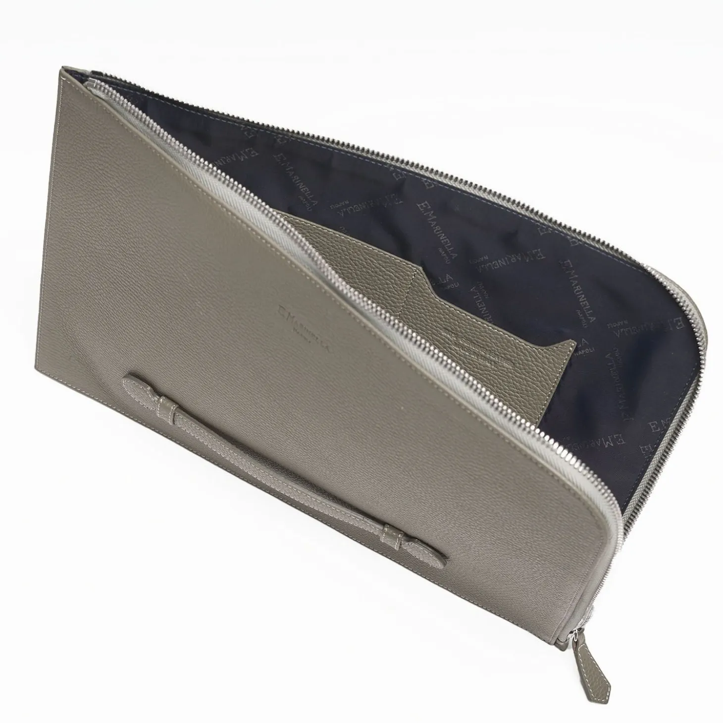Beige Leather Portfolio With Strap