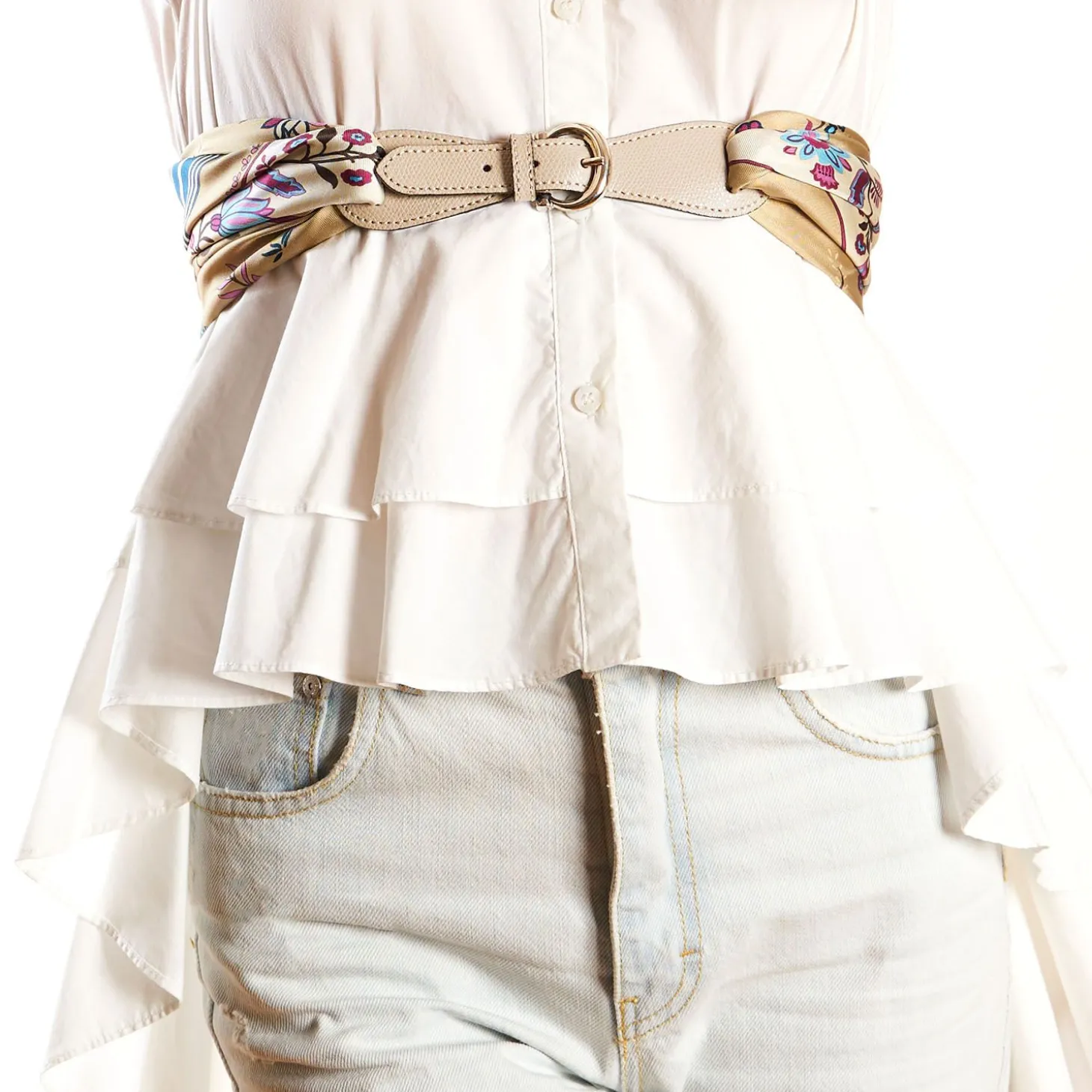 Beige Leather Scarf-Buckle