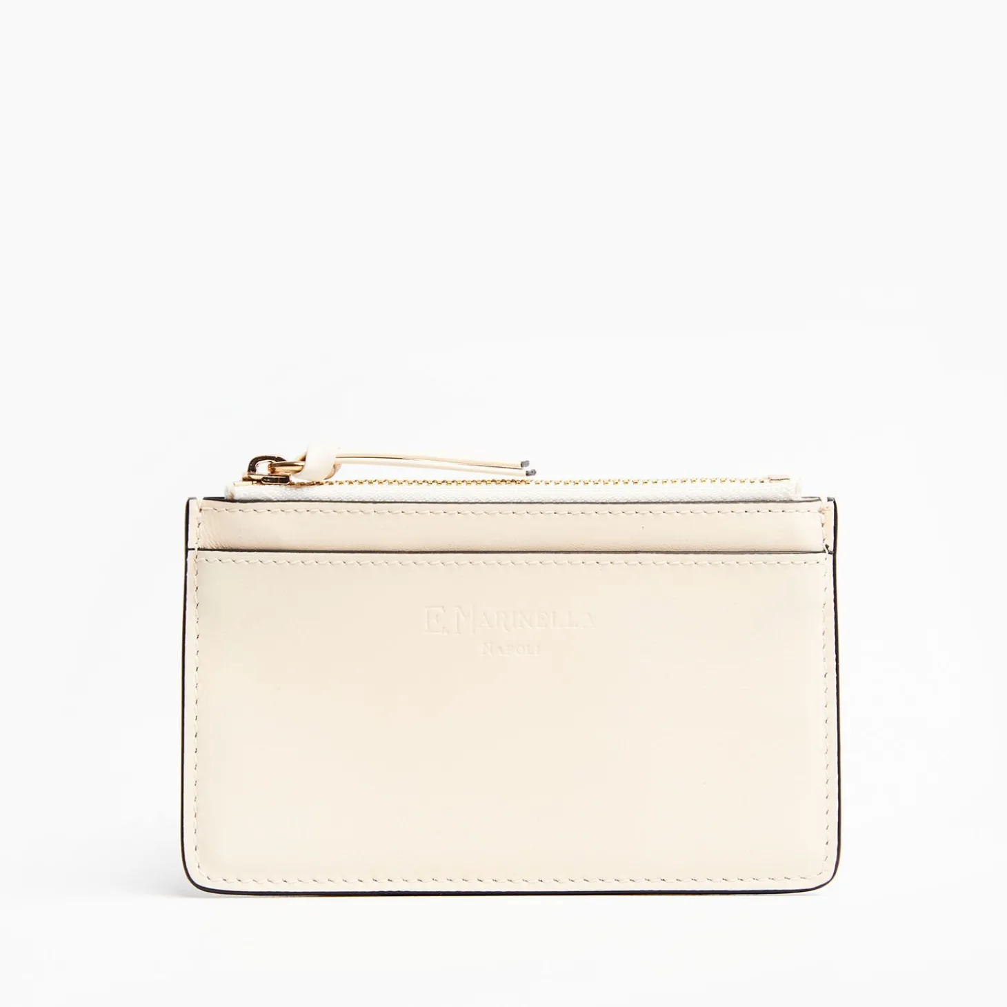 Beige Leather Zip Credit Card Holder