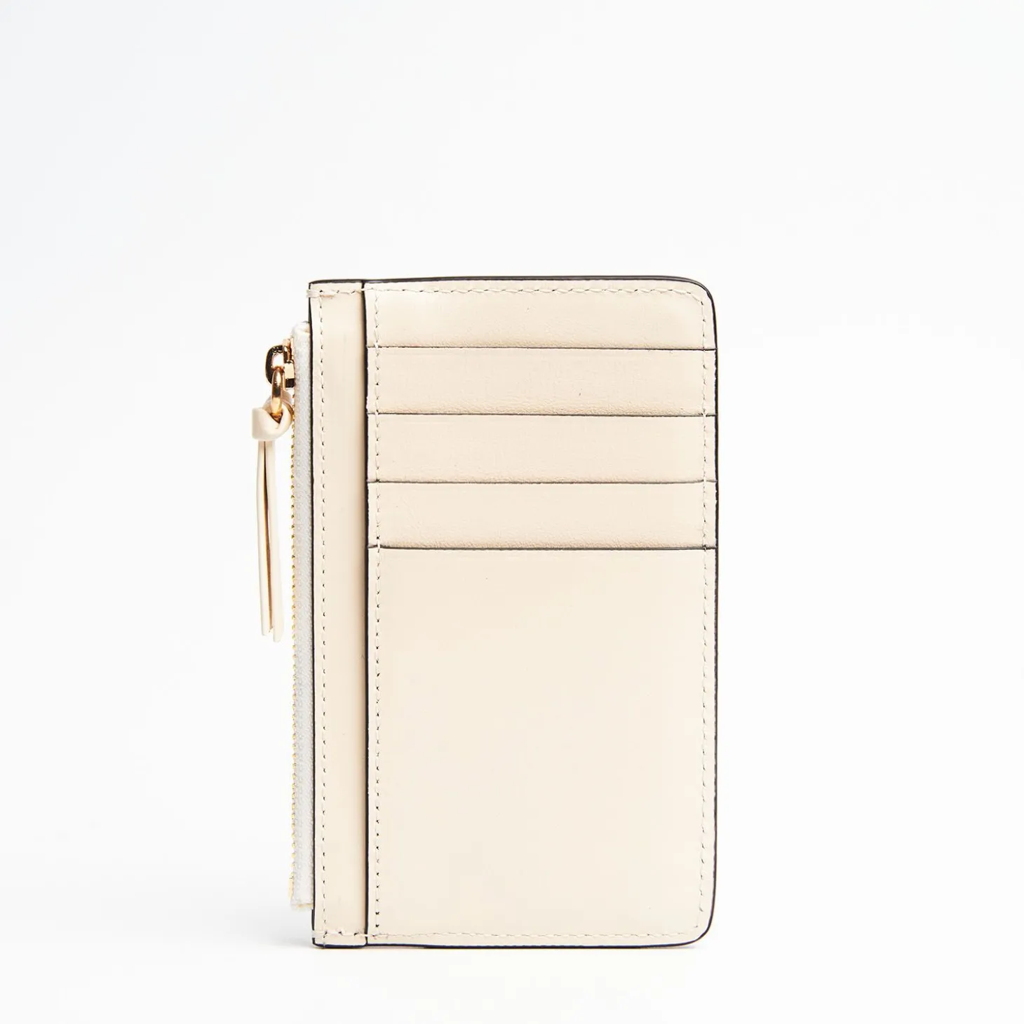 Beige Leather Zip Credit Card Holder