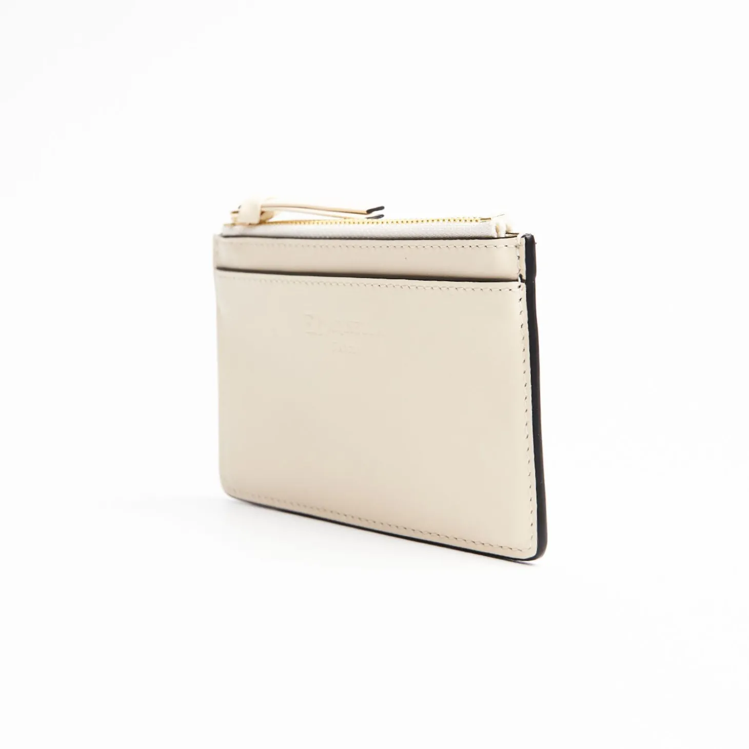 Beige Leather Zip Credit Card Holder