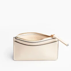 Beige Leather Zip Credit Card Holder
