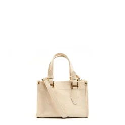 Beige Mini Shopping Bag In Hammered Leather