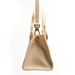 Beige Mini Shopping Bag In Hammered Leather