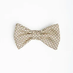 Beige Pre-Knotted Silk Bowtie - Small Geometric Pattern