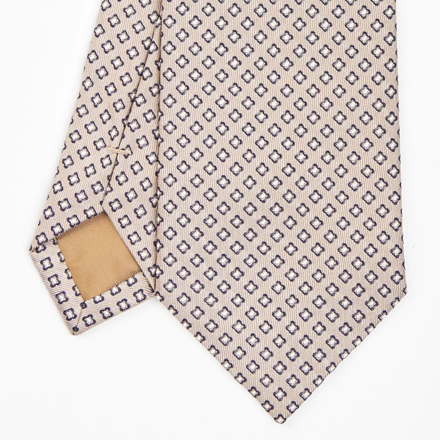 Beige Sartorial Jacquard Silk Tie - Small Flower Pattern