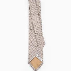 Beige Sartorial Jacquard Silk Tie - Small Flower Pattern