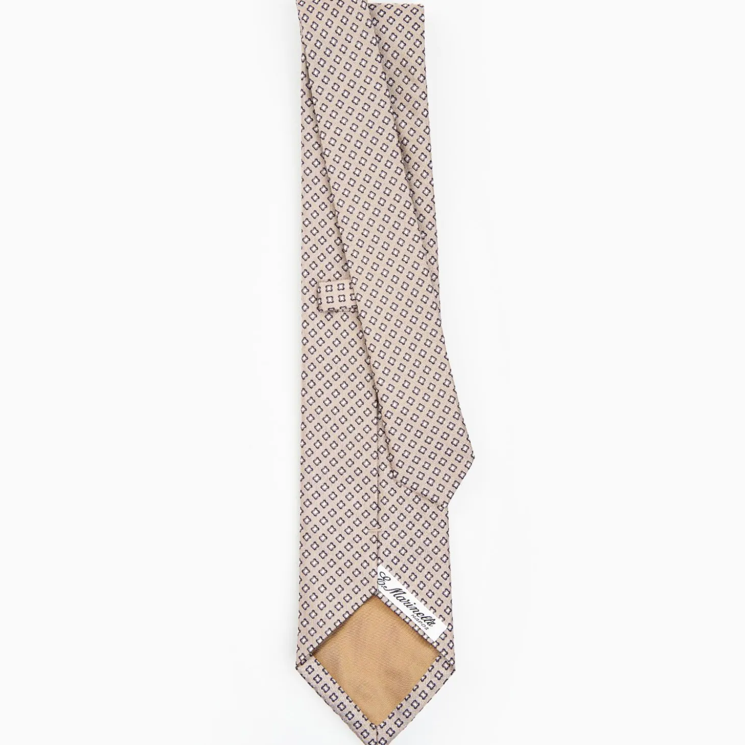 Beige Sartorial Jacquard Silk Tie - Small Flower Pattern