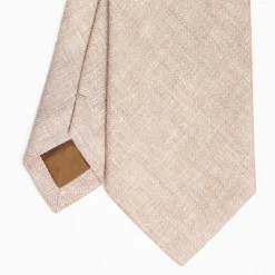 Beige Sartorial Linen And Cotton Tie Solid Color