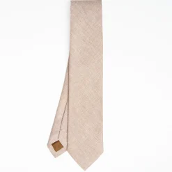 Beige Sartorial Linen And Cotton Tie Solid Color