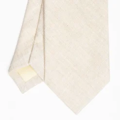 Beige Sartorial Linen And Cotton Tie - Solid Color