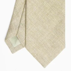 Beige Sartorial Linen And Cotton Tie - Solid Color
