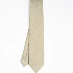 Beige Sartorial Linen And Cotton Tie - Solid Color