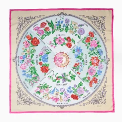 Beige Silk Scarf 90 - The Wheel Of Seasons