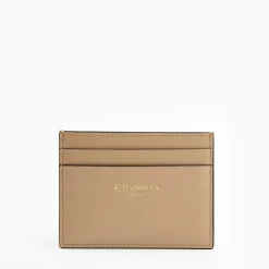 Beige Small Credit Card Holder In Soft Leather