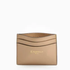 Beige Small Credit Card Holder In Soft Leather
