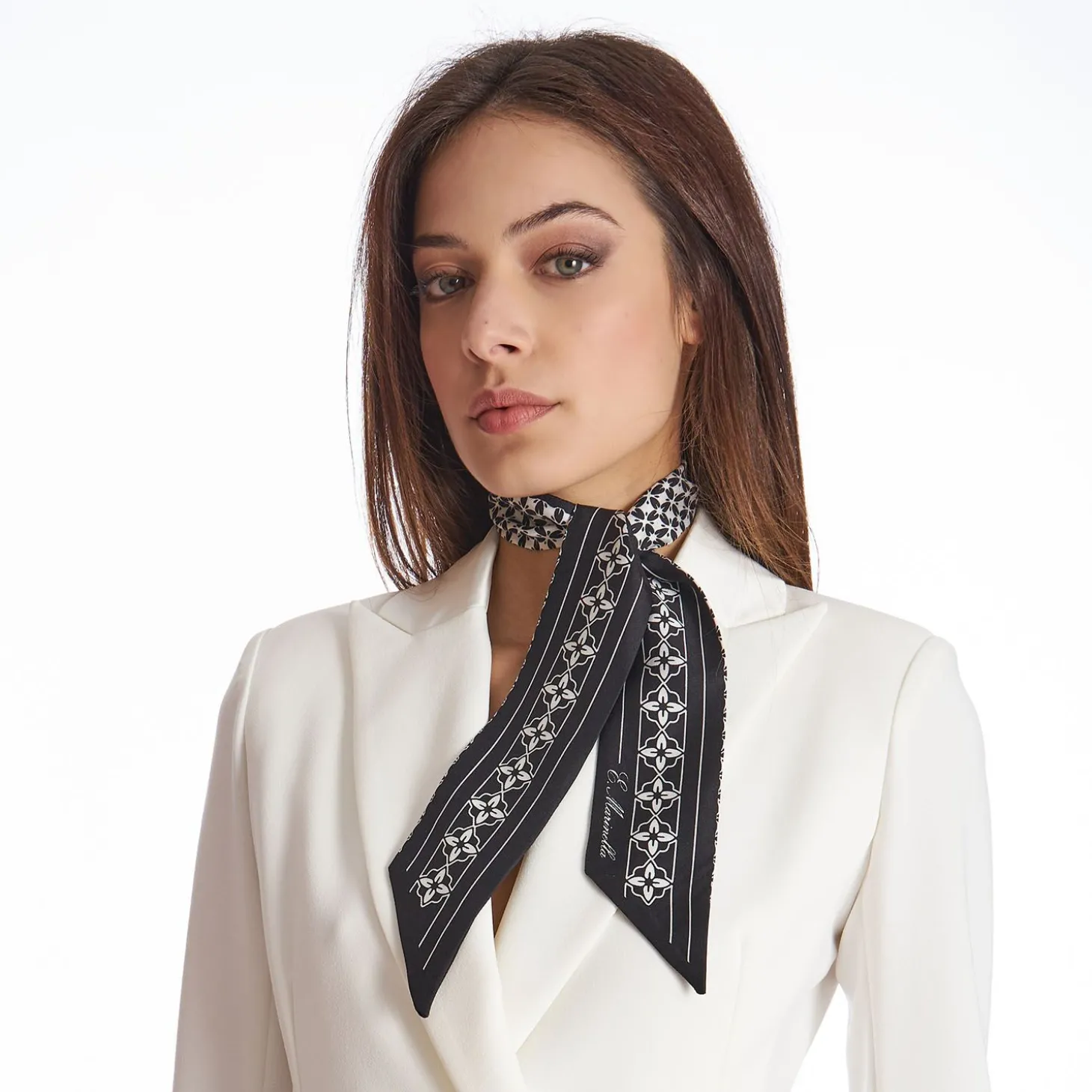 Black And White Silk Twilly