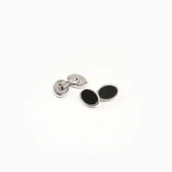 Black Double Onyx Cufflinks In Silver
