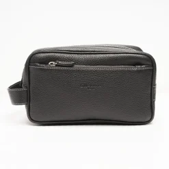 Black Hammered Leather Toiletry Bag