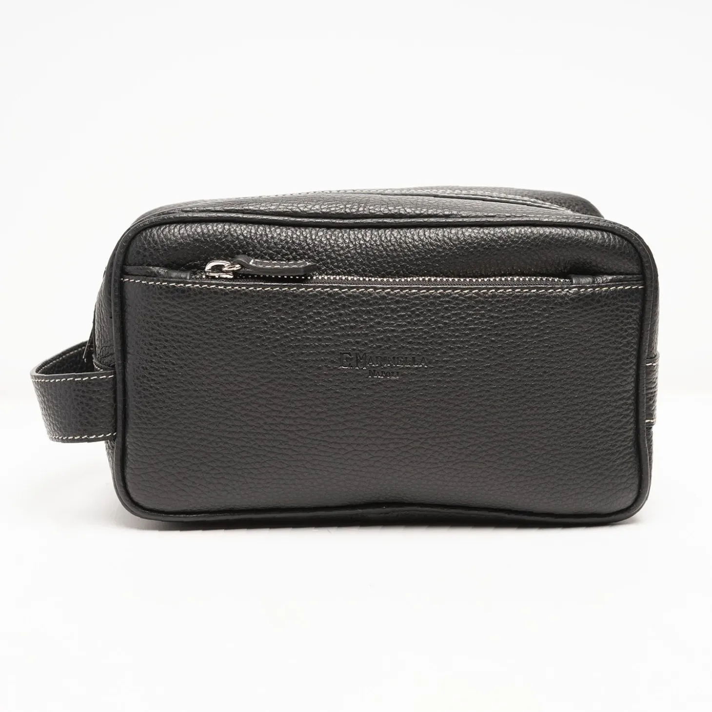 Black Hammered Leather Toiletry Bag