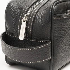 Black Hammered Leather Toiletry Bag