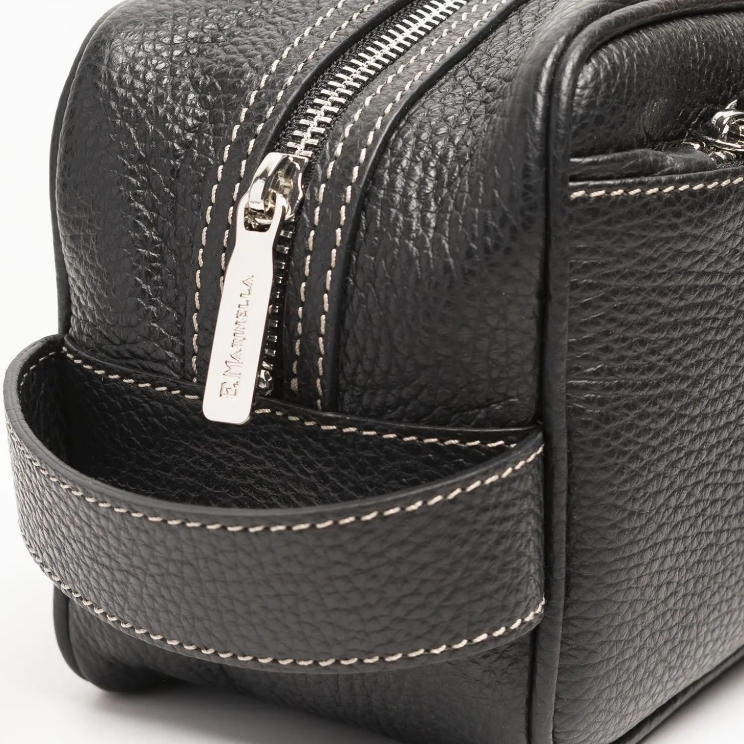 Black Hammered Leather Toiletry Bag